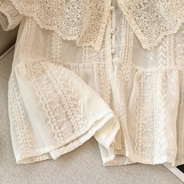 Dantel Patchwork Nakışlı Şifon Bluz