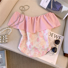 Tatlı Volanlı Çiçekli Off-shoulder Üst