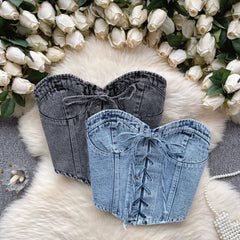 Hottie Dantel Detaylı Kısa Denim Üst
