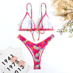 Renkli Çiçek Desenli Halter Bikini