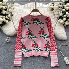 Vintage Ruffled 3D Kedi Desenli Kazak