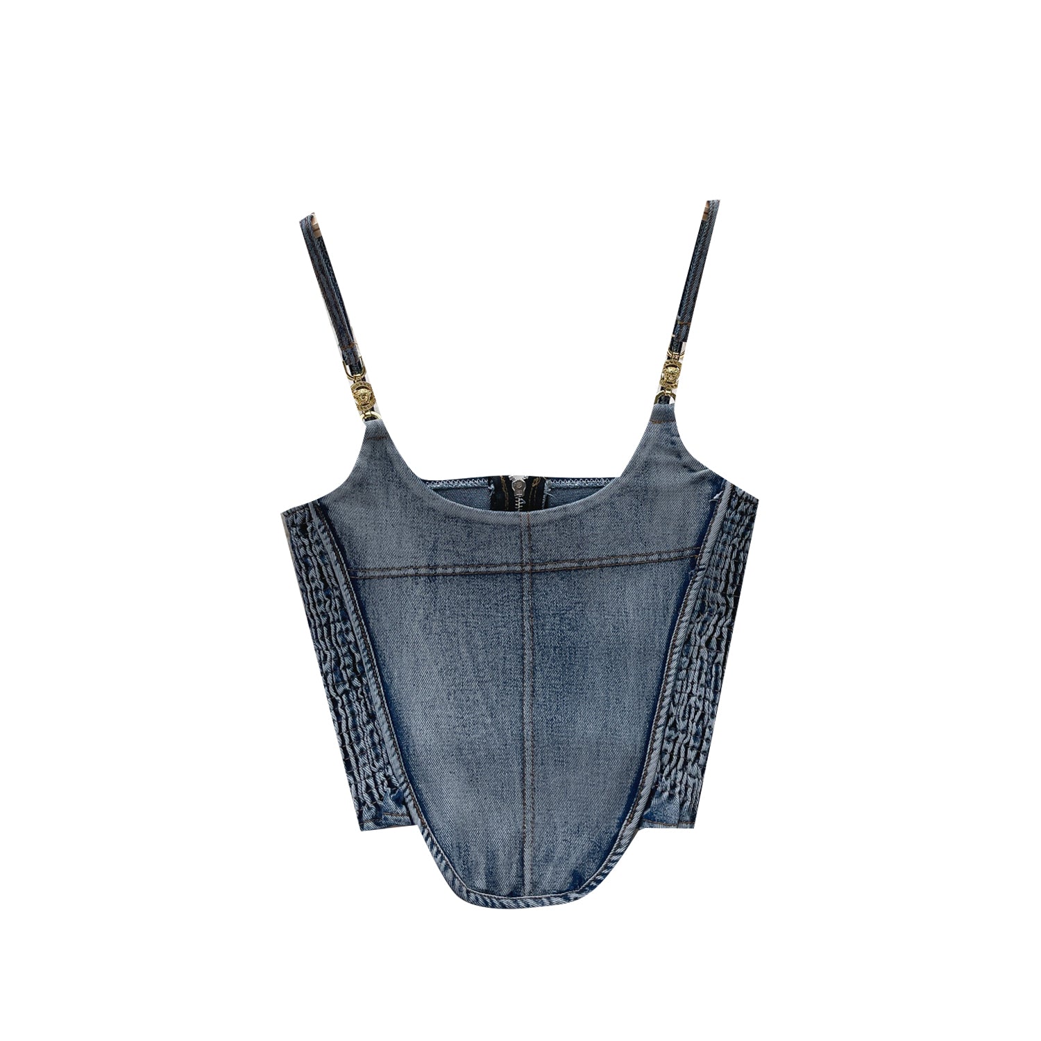 Vintage Plise Denim Askılı Üst