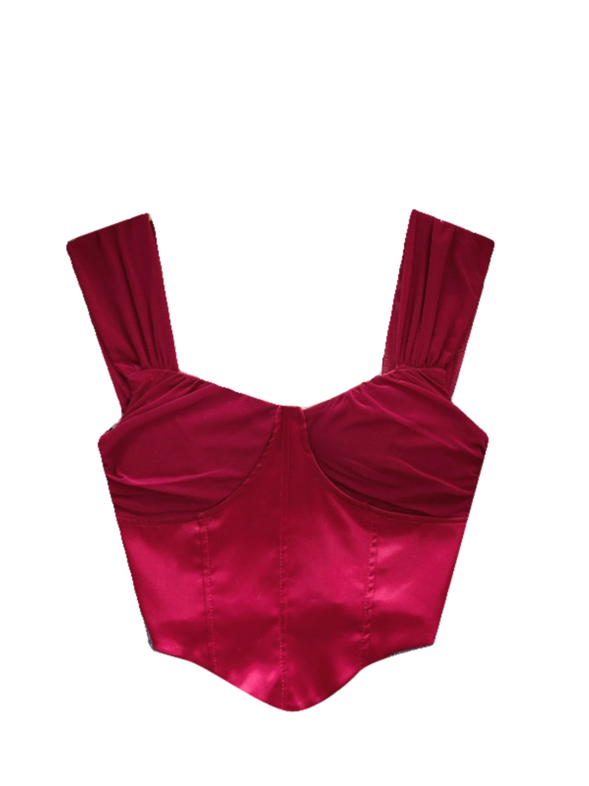 Mesh Patchwork Saten Dolgulu Askılı Bluz