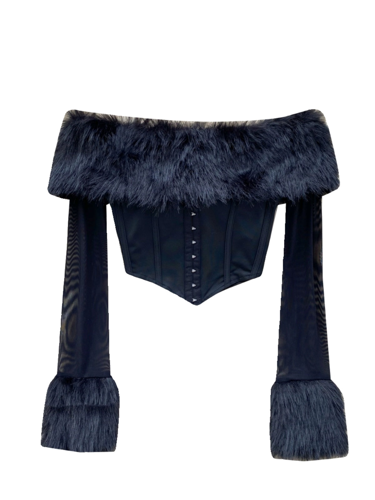Kabarık Manşet Off-shoulder Siyah Üst