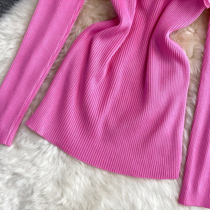 Üç Boyutlu Çiçek Desenli Off-shoulder Kazak