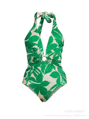Çiçekli Halter Tek Parça Mayo & Etek