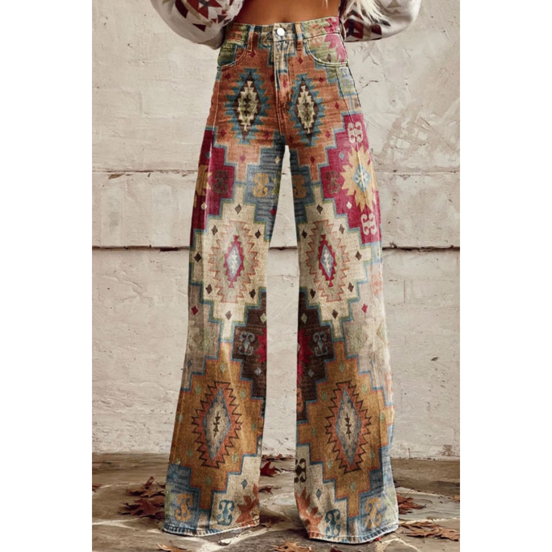 Gertruden | Kadın Bohème Vibe Geniş Paça Pantolon | Rahat