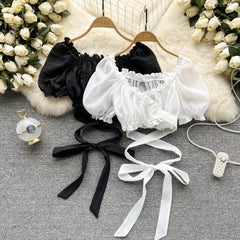 Niş Midriff Açık Ruffled Üst