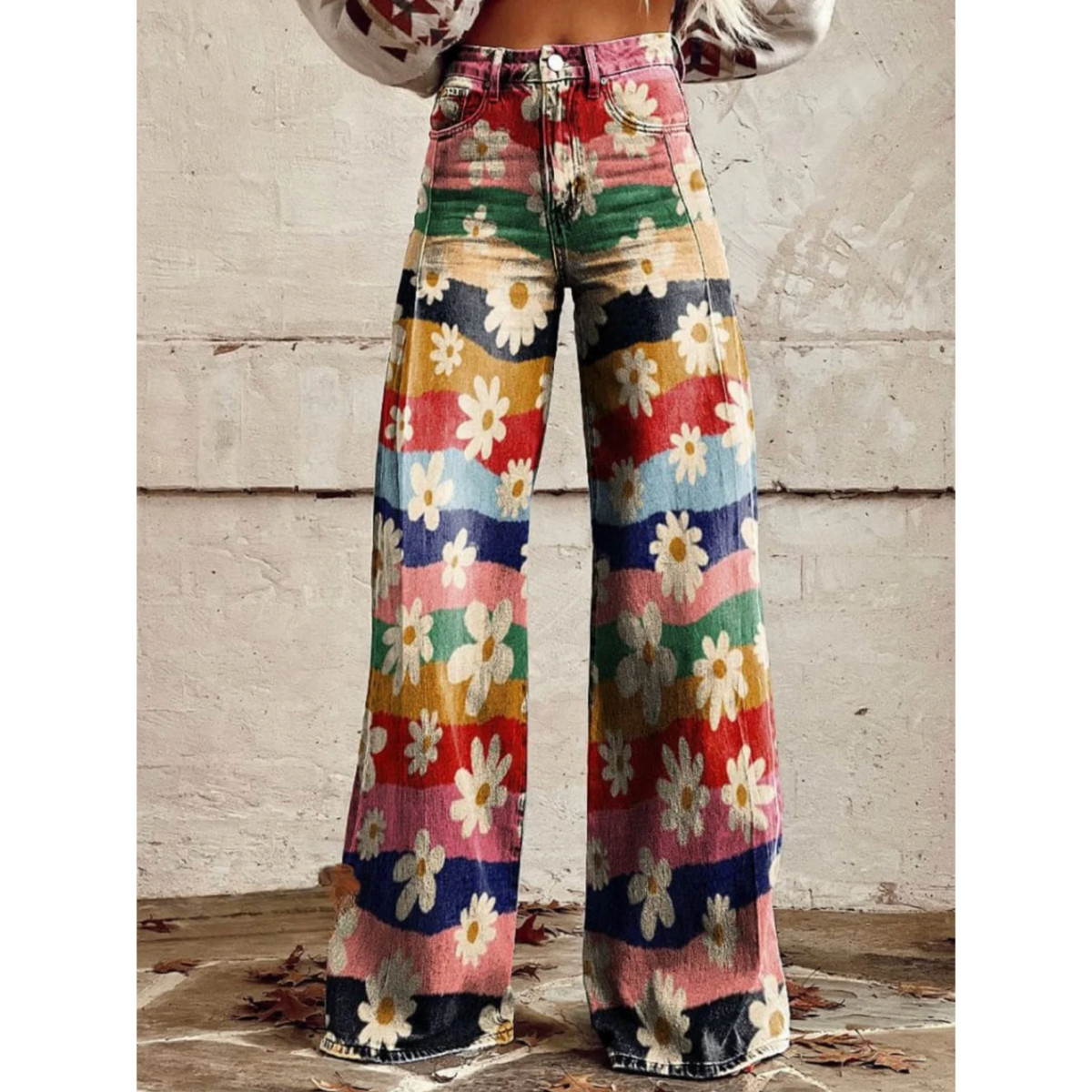 JULIA | RETRO ÇİÇEK GEVŞEK PAÇA PANTOLON