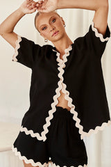 Düz Cardigan Takımı Dalgalı Dikişlerle