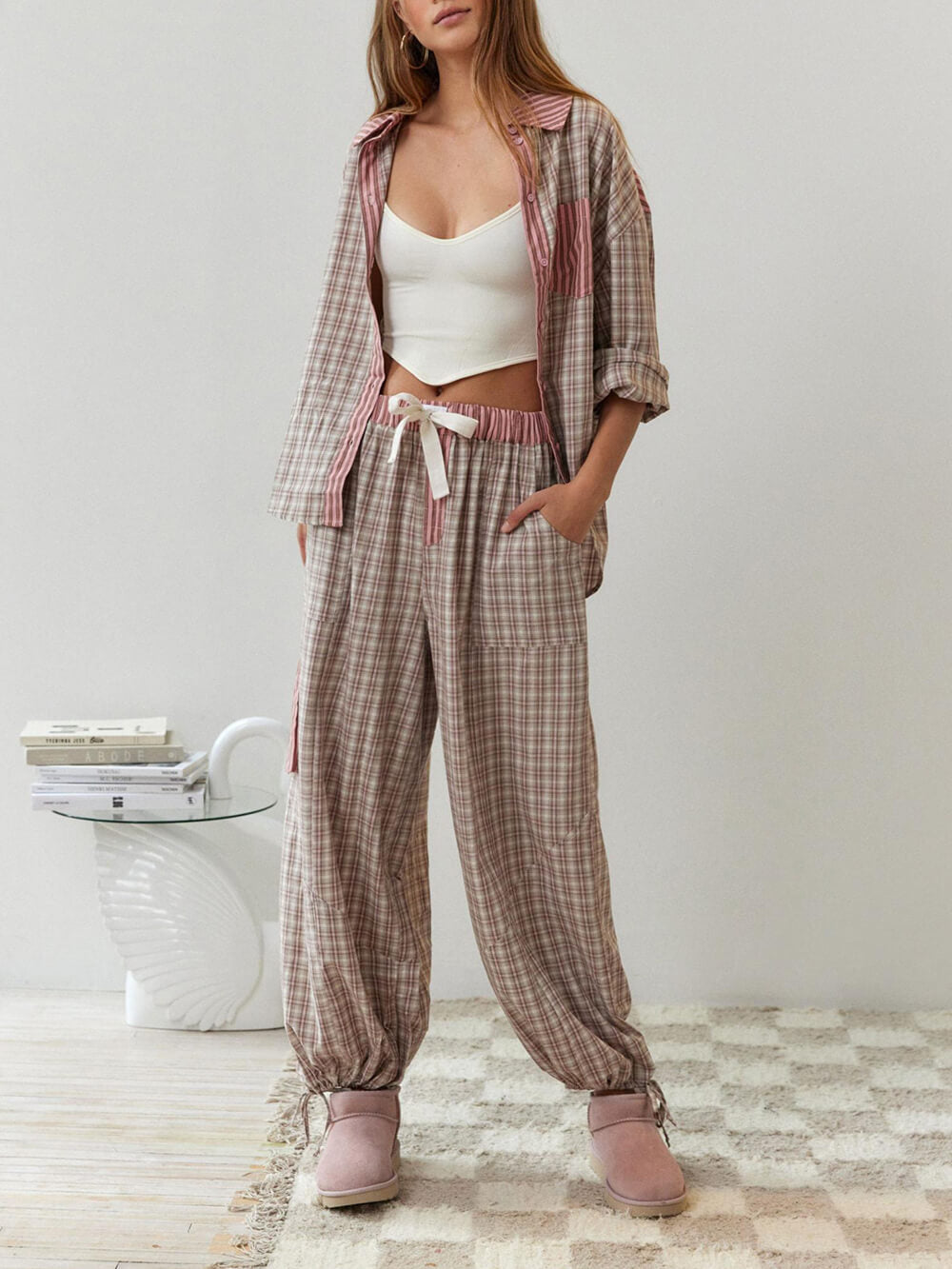 Clara | Bol pembe şerit pijama seti
