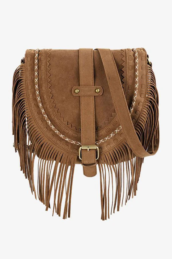 Kıvrımlı Franjeli Koyu Kahverengi Western Cowboy Tarzı Çanta