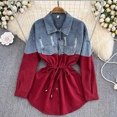 Renk Çatışan Denim Patchwork Gömlek