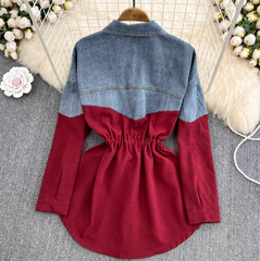 Renk Çatışan Denim Patchwork Gömlek