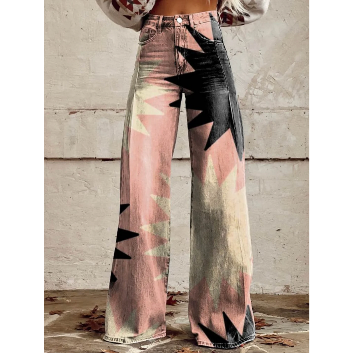 JULIA | GENİŞ PAÇA RETRO GEOMETRİK PANTOLONLAR