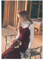 Vintage Örgü Üst ve Kırmızı Elbise Seti