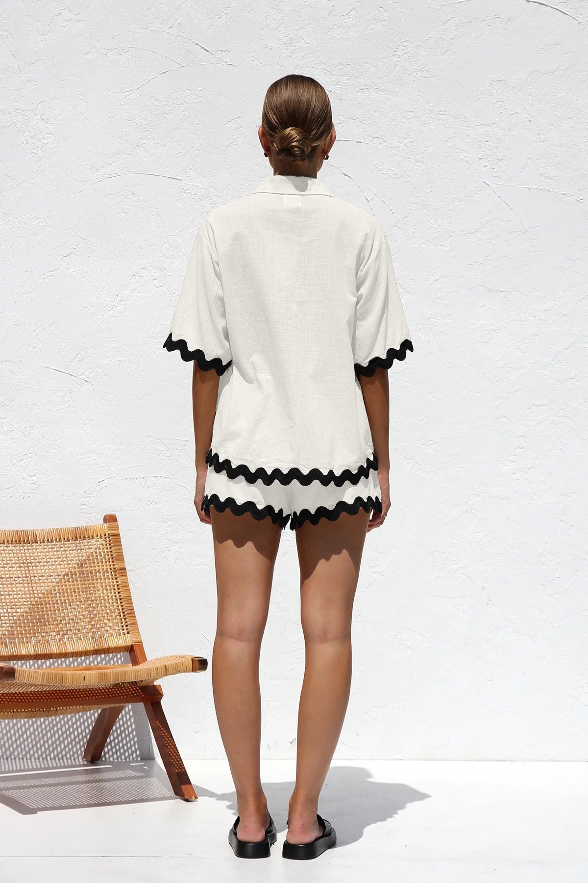 Düz Cardigan Takımı Dalgalı Dikişlerle