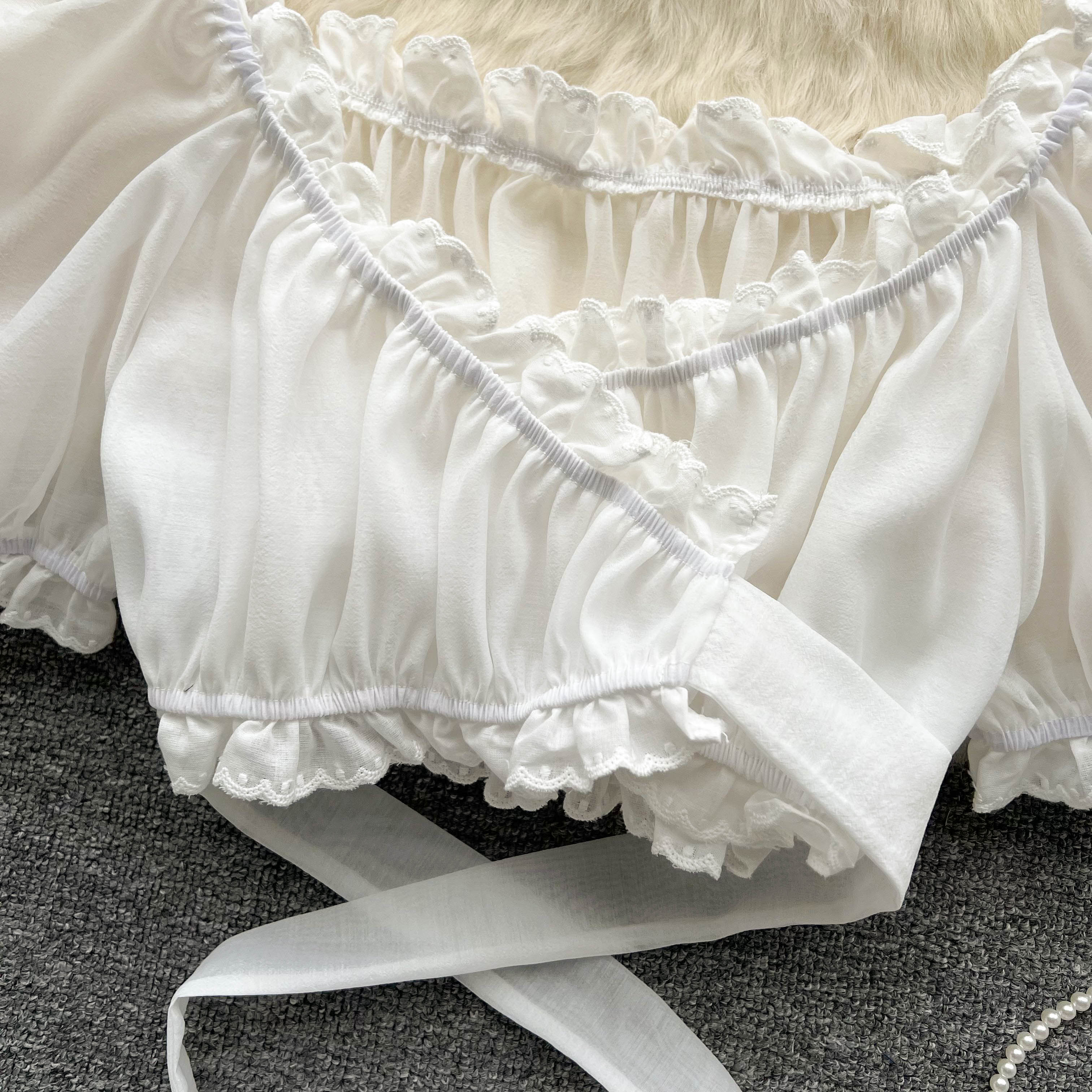Niş Midriff Açık Ruffled Üst