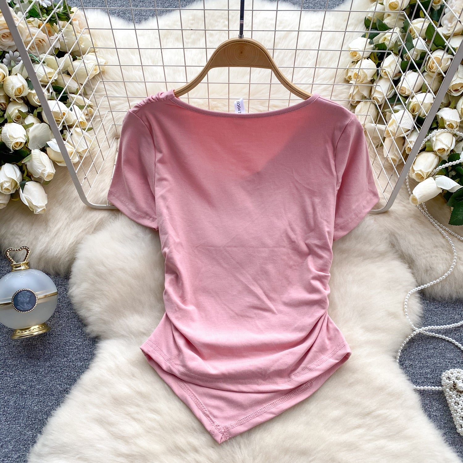 Asimetrik Düz Renk Yumuşak T-shirt