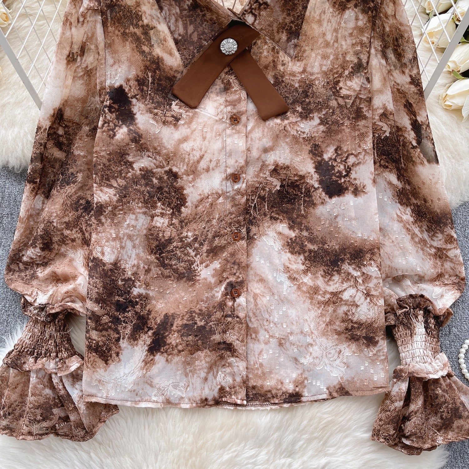 Vintage Kabartmalı Kol Tie-dye Gömlek
