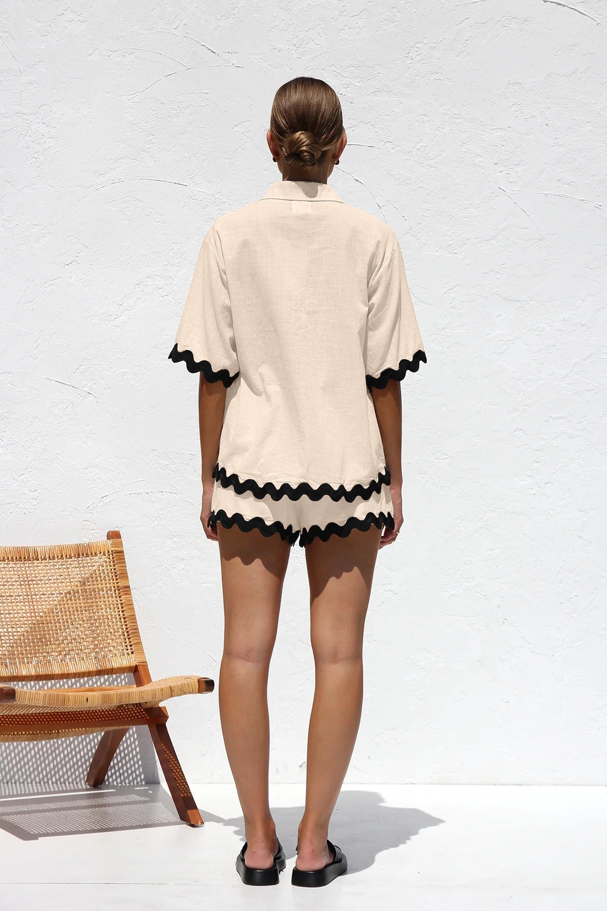 Düz Cardigan Takımı Dalgalı Dikişlerle