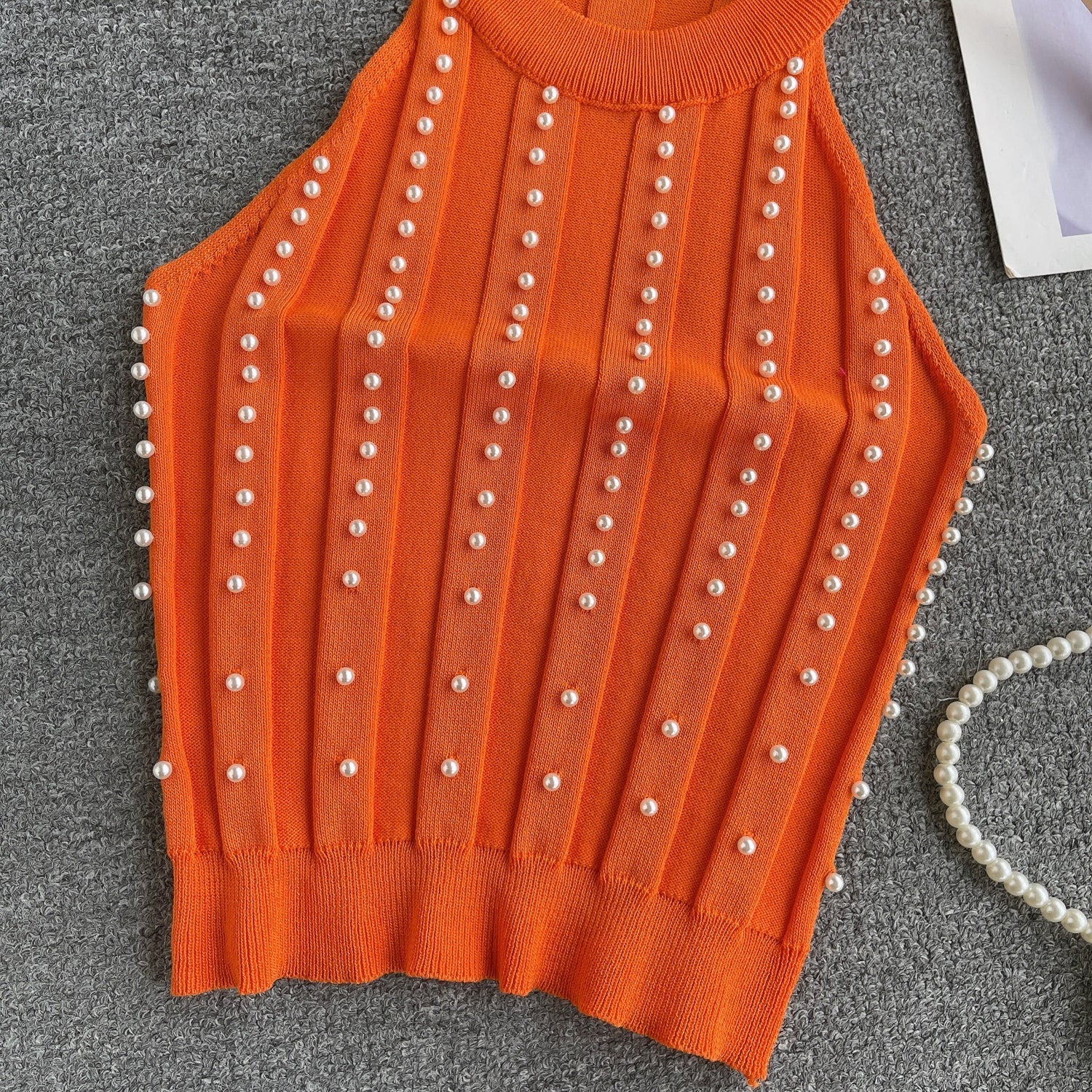 Şık Boncuklu Halter Örgü Korse