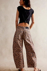Leopar Desenli Barrel Jeanler