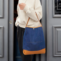 Denim Patchwork Görünümlü Bucket Çanta