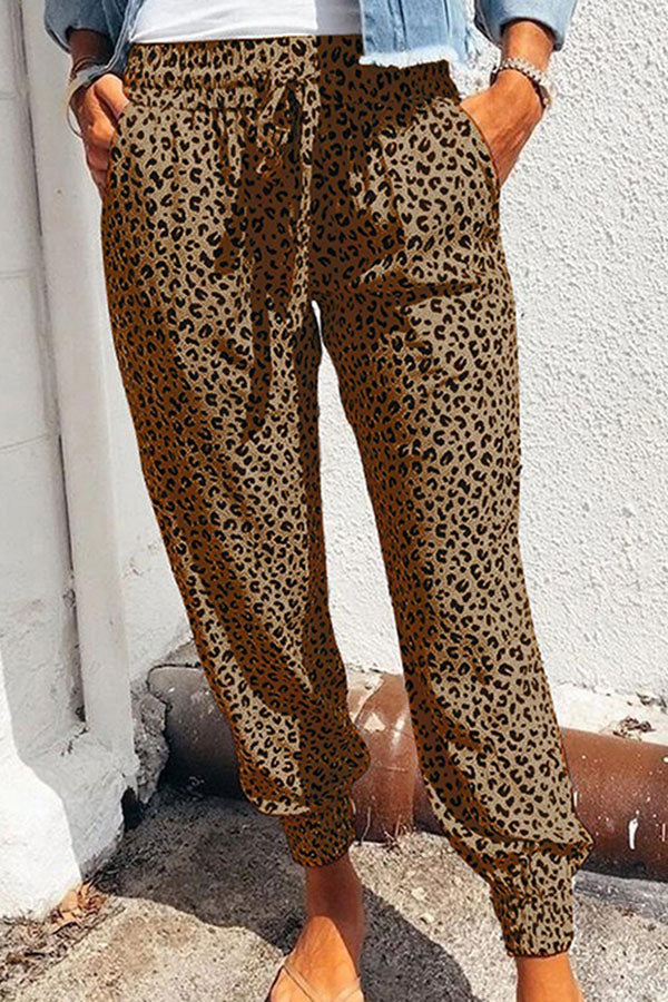 Leopar Desenli Jogging Pantolon Kordonlu