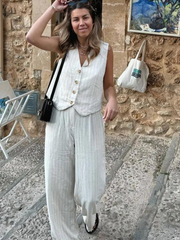 Petra | Akışkan Keten Tek Düğmeli Takım