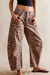 Leopar Desenli Barrel Jeanler