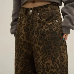 Effiemin | Kadın Leopar Desenli Pantolon | Geniş Paça