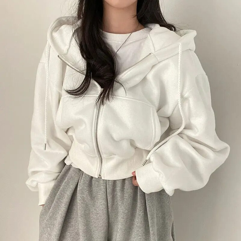 Kadınlar için büyük beden fermuarlı kapüşonlu sweatshirt