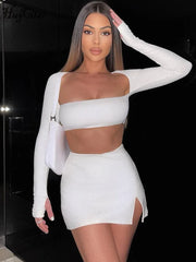 Marijn | Yaralı crop top etek ile yırtmaç
