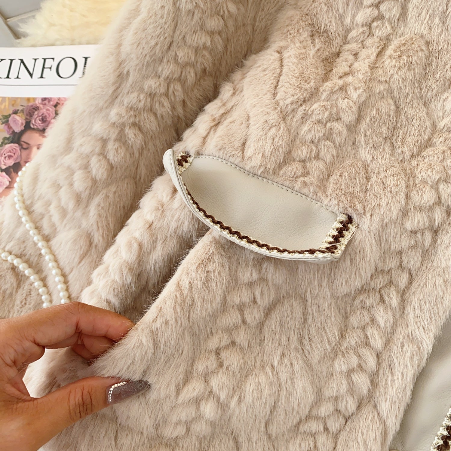 Şık Taklit Minks Patchwork Üst