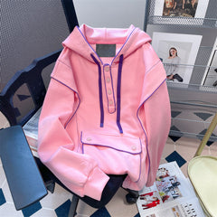 Niş Renk Bloklu Pembe Sweatshirt