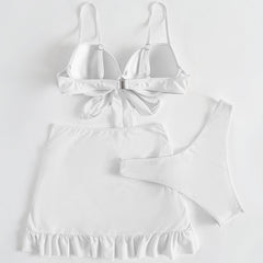 Düz Renk Üç Parça Yüksek Sarma Bikini