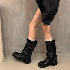 Kalın Uyluk Yüksek Batı Denim Yığın Botları
