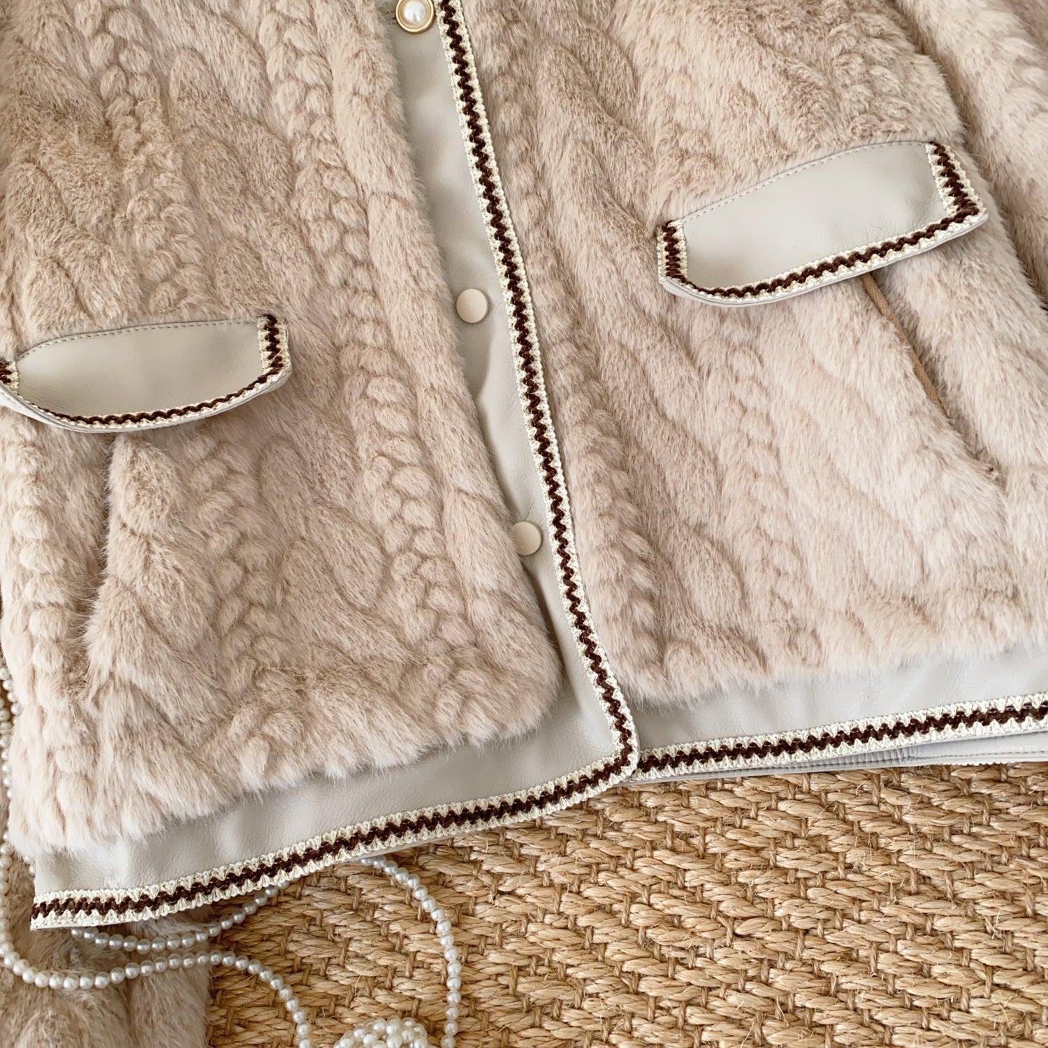 Şık Taklit Minks Patchwork Üst