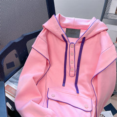 Niş Renk Bloklu Pembe Sweatshirt