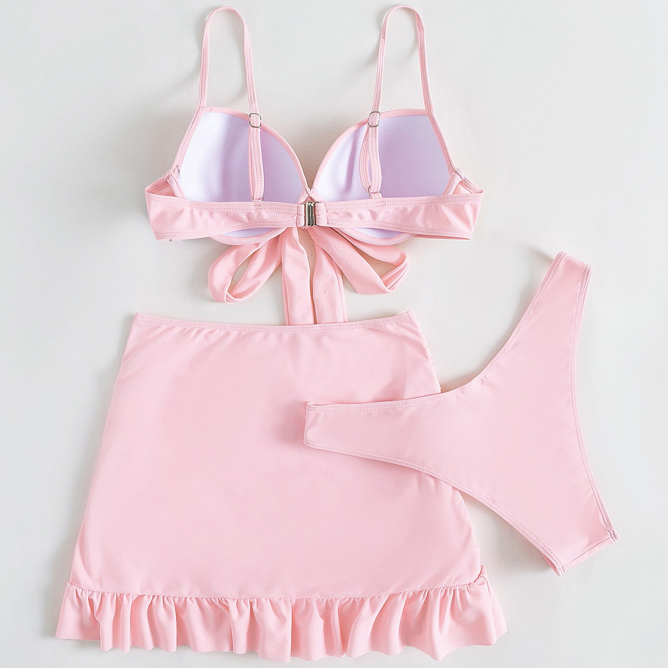 Düz Renk Üç Parça Yüksek Sarma Bikini