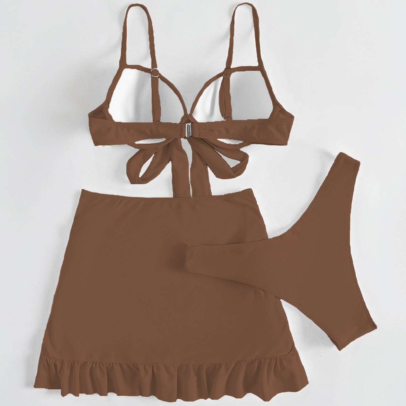 Düz Renk Üç Parça Yüksek Sarma Bikini
