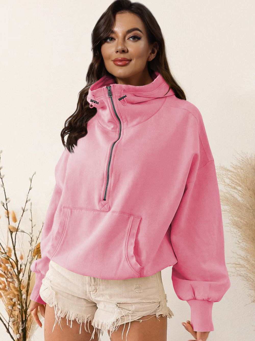 Çekme İpli Kanguru Cep Kapüşonlu Sweatshirt