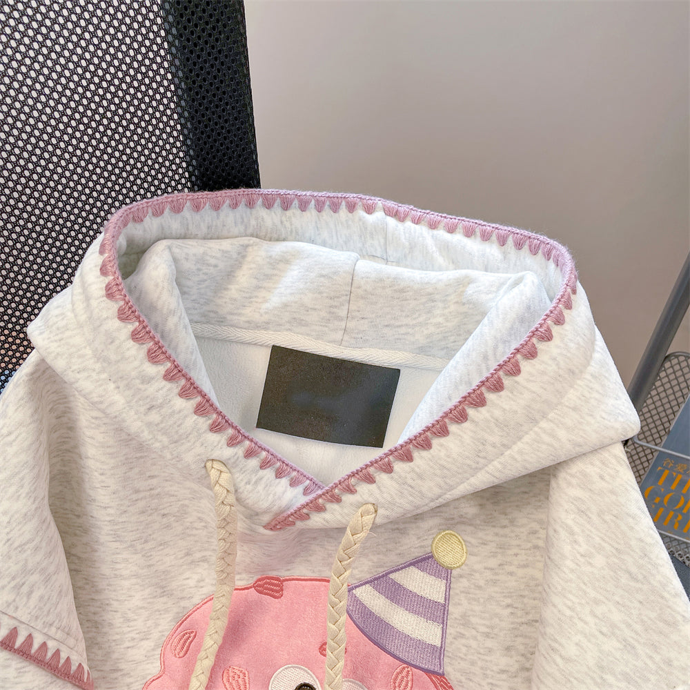 Sevimli Termal Karikatür Nakışlı Kapşonlu Sweatshirt