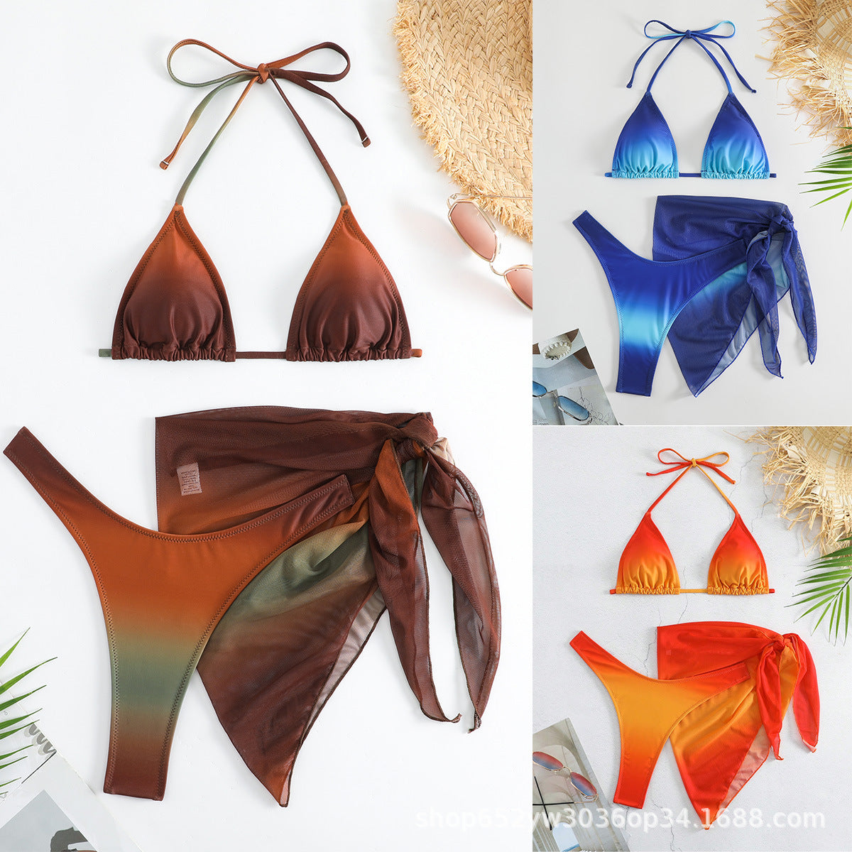 Üç Parça Soluk Renkli Mayo Ayrık Bikini