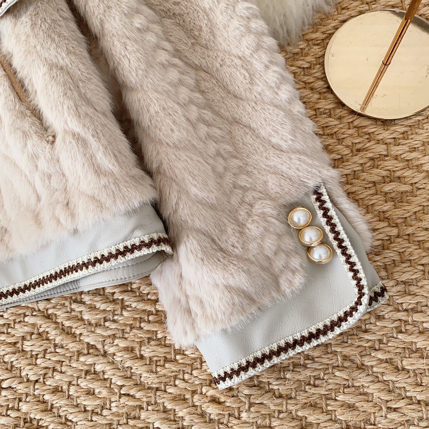 Şık Taklit Minks Patchwork Üst