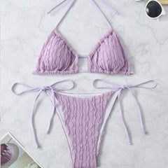 Düz Renk Kabartmalı Bikini Mayo