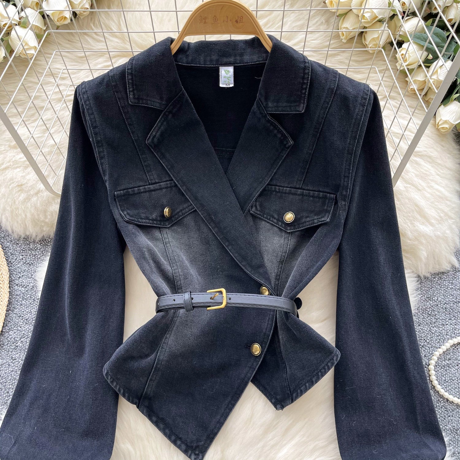 Düzensiz Tasarım Asimetrik Denim Gömlek