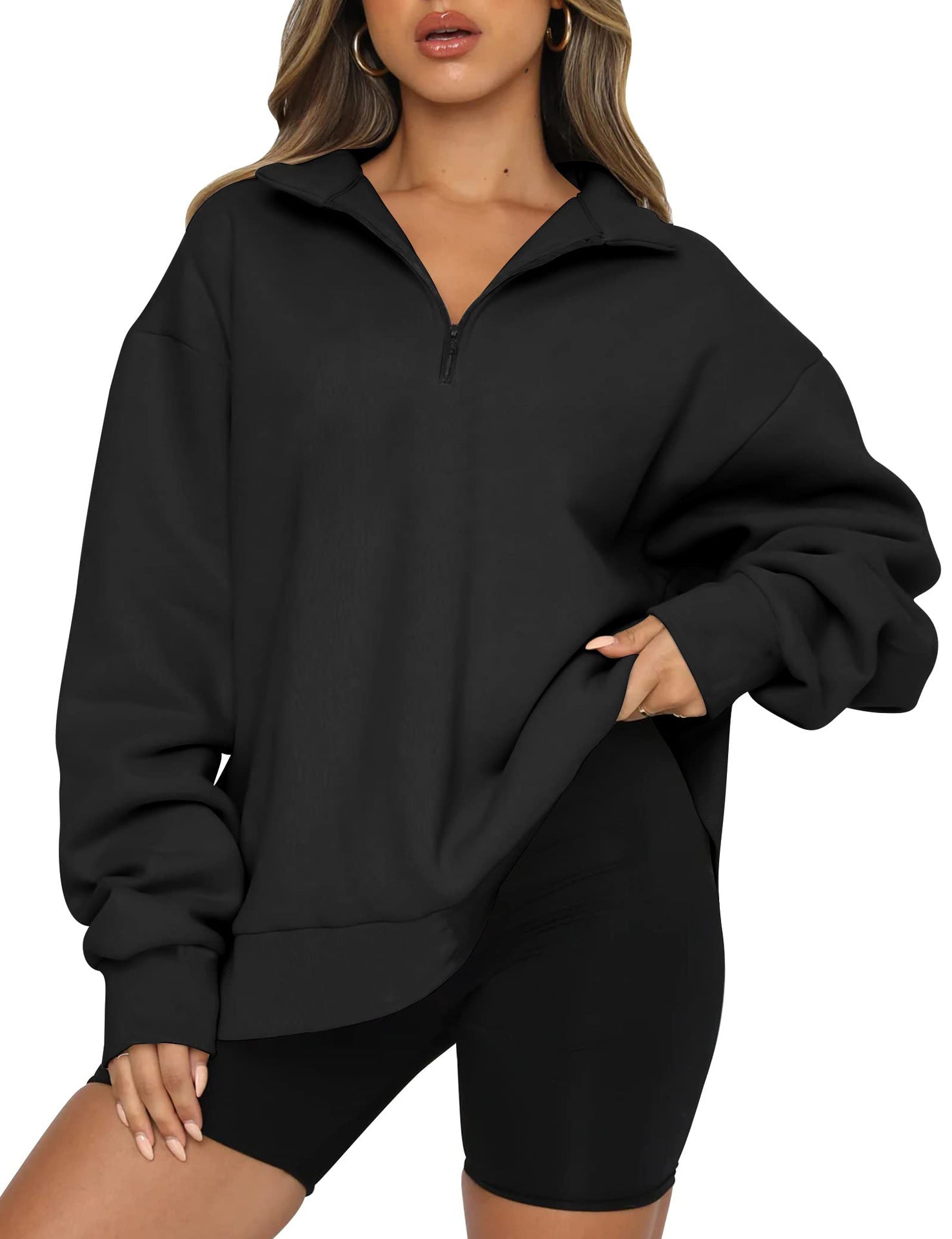 Pullover Loose-fit Fermuarlı Sweatshirt