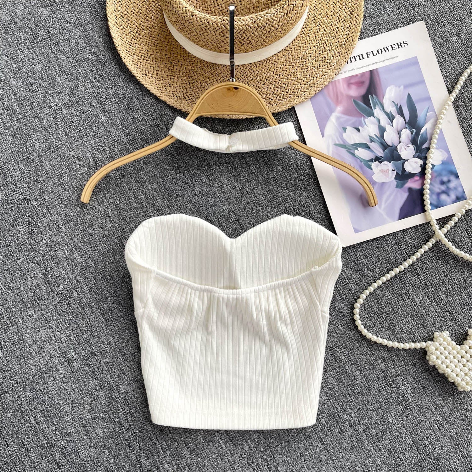 Choker ile Yastıklı Çizgili Örgü Üst